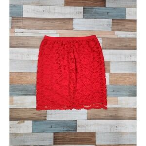 Chic by H.I.S. Vintage Red Floral Lace Pencil Skirt Scalloped Hem‎ Medium USA